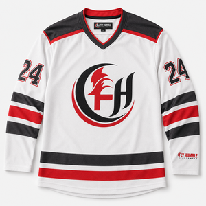 Fly Humble Ice Hockey Jersey Men's White Red Black 100% Polyester Quick Dry Adjustable Strap Full Sleeve Sportswear <b>Cheap</b> Price - Product Image 6