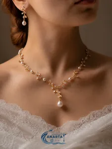 Elegante Juego de Collar de Novia de Acero Inoxidable con Circonitas para Mujer, Collar con Colgante y Aretes Chapados en Rodio, Joyería de Boda - Product Image 3