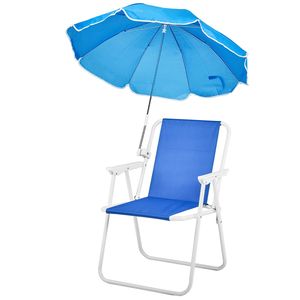 Sedia da Spiaggia Pieghevole Leggera e Portatile con Ombrello per Adulti, Capacità 120 kg, in Tessuto Oxford per Viaggi, Picnic e Concerti - Product Image 1