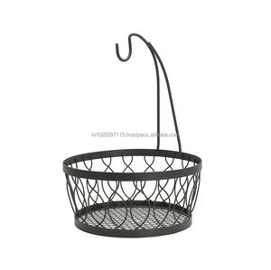 Two-tier antique iron fruit <b>basket</b> stand with spacious <b>trays</b> and intricate design for organizing fresh fruits in a stylish way - Product Image 4