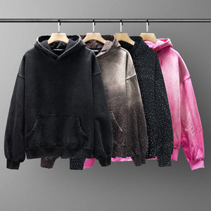 เสื้อฮู้ดดี้โอเวอร์ไซส์ประดับเพชรเม็ดใหญ่  โลโก้สั่งทำได้  ขายส่ง  เสื้อสตรีทแวร์แบบสวมหัว  ผ้าวอชด์ - Product Image 3