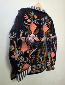 Handmade Women Velvet <b>Quilted</b> Jacket Kashmiri Suzani Embroidery Winter Coat Boho Style Pullover Breathable Party Wear - Product Image 2