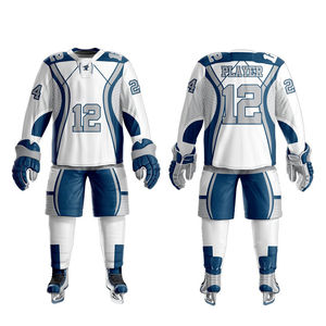 Maillot de hockey sur glace personnalisé pour homme, manches longues, sublimation, maille respirante, gris, bleu, vert, col en V, coupe classique, adulte - Product Image 6