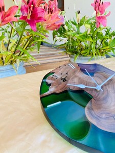 Handcrafted Wooden Epoxy Resin <b>Wall</b> <b>Clock</b> Modern Rustic Decor Silent Quartz <b>Unique</b> Home - Product Image 2