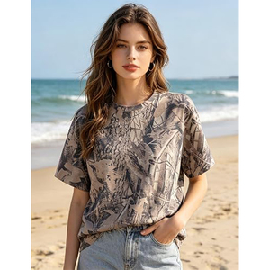 T-shirt camouflage oversize pour femme et homme, imprimé graphique feuille d'érable, manches courtes, col rond, streetwear - Product Image 4