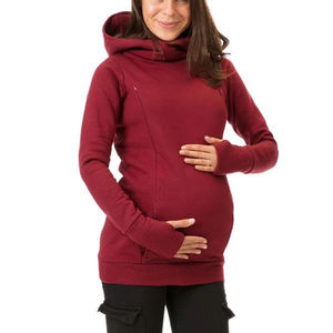 Sweat-shirt de maternité couleur bordeaux uni, sweat à capuche oversize pour femme, robe à capuche de maternité, sweats à capuche de maternité avec poches kangourou - Product Image 1