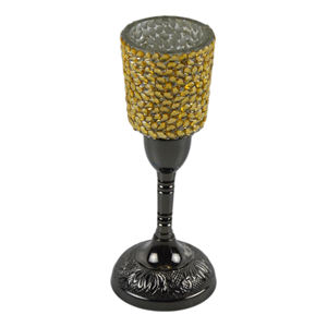 Support à bougie décoratif en laiton avec feuilles dorées, idéal pour les intérieurs de maison, le salon et la décoration de table - Product Image 2