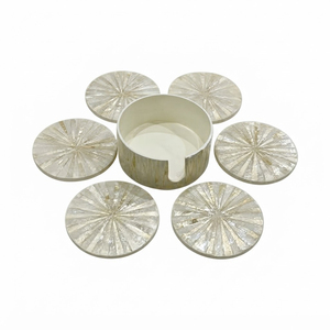 Ensemble de sous-verres de luxe en nacre avec support, sous-verres ronds en nacre, mosaïque incrustée de coquillages, tapis de table pour la maison - Product Image 1