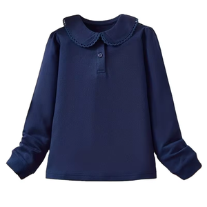 Girls' Polo Shirt Elegant Fashion Lace Collar Suitable for 3-12 Year Old Girls <b>Long</b> Sleeve T-Shirt School & Outdoor Wear Button - Product Image 1