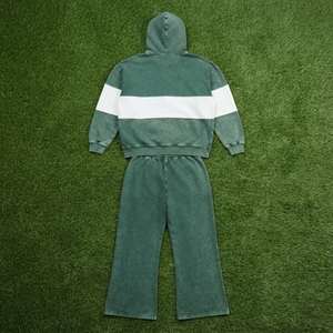Ensemble de survêtement zippé pour homme, vert délavé, color block, pantalon large, streetwear personnalisé, tenue décontractée assortie, mode - Product Image 5