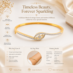 100% Real Round Cut Diamond Vintage <b>Bangle</b> <b>Bracelet</b> | 7 Inch Yellow Gold Jewelry | Fashionable Women's Engagement Wedding Party - Product Image 5
