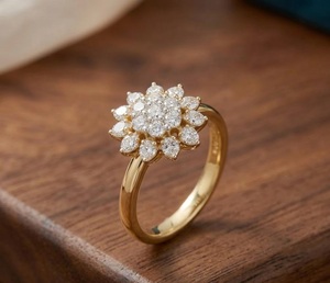 Solid 14K Yellow Gold Floral Cluster Diamond <b>Ring</b> <b>Dainty</b> Daisy Flower Engagement <b>Ring</b> for Women Minimalist Bridal Promise <b>Ring</b> - Product Image 5