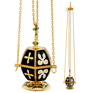Round Colored Brass Censer with Chains | Church Incense Burner - DOUBLE VEE EXPORTS - Product Image 1
