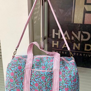 Quilted Floral <b>Duffel</b> <b>Bag</b> Pink Blue Pattern Large Capacity Travel Weekender Tote <b>Bag</b> - Product Image 3