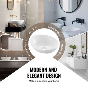 Lavabo Ovale in Ceramica Bianca 40x34 cm, Lavabo da Appoggio per Bagno con Rubinetto a Leva, Materiale in Pietra, Lavabi da Bagno da Appoggio - Product Image 5
