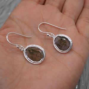 Classy and Trendy 925 Sterling Silver Bezel Setting Moss Agate Green Gemstone Fine <b>Earring</b> For Women and Girls Daily Wear - Product Image 2