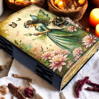 Journal en cuir imprimé fait main avec motifs féériques et animaux, Grimoire avec fermoir antique, Livre de sorts magiques Wiccan, Journal en papier à bords festonnés vintage aux motifs des Ombres