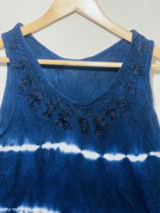 Túnica sin mangas estilo bohemio con cuello redondo y estampado tie-dye azul marino para mujer |   Vestido Casual Holgado y Moderno con Corte Evase para Verano - Product Image 2
