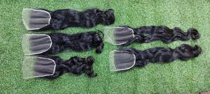 Cabello Indio Natural Negro Liso con Ondas, Cierre de Encaje Transparente HD 4x4, Cabello Humano Remy Suave - Product Image 5