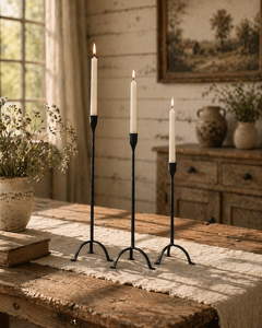 metal taper candle stand set Forged Iron Candle Holders matted <b>Black</b> Candle Taper holder set ideal for dining decor styling - Product Image 3
