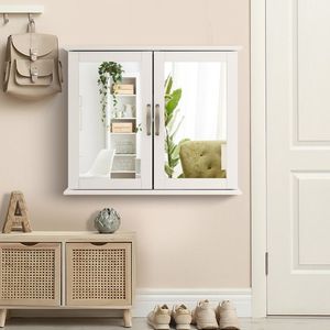 Armoire de rangement murale à 2 niveaux avec miroir et poignées pour salle de bain - Product Image 3