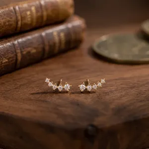 Boucles d'oreilles mini clous en argent sterling 925 plaqué or, pavé coréen de moissanite, tendance, pour la vie quotidienne, les fêtes, les mariages, cadeau, bijoux - Product Image 2