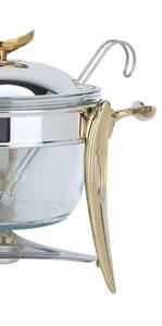 Luxury Round Glass Chafing Dish Gold Accent <b>Stand</b> Stainless Steel Soup Warmer Clear Food <b>Pan</b> Buffet Server Single Unit - Product Image 3