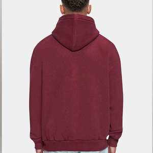 Mens Burgundy Pullover <b>Hoodie</b> <b>Plain</b> Fleece Hooded Sweatshirt Casual Long Sleeve Kangaroo Pocket Oversized Streetwear - Product Image 2