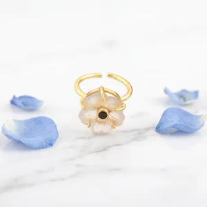 Flower Shape Gemstone Crystal Quartz Punk Style Adjustable Carved <b>Rings</b> <b>Women</b> 18K Gold Plated Brass Jewelry with Claw Setting - Product Image 5
