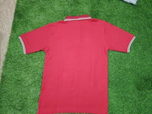Red Men's <b>Short</b> <b>Sleeve</b> Polo <b>Shirt</b> With <b>White</b> Monogram Embroidery Preppy Style Regular Fit Pique Cotton Contrast Trim Collar - Product Image 3