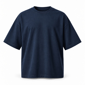 T-shirt en coton tricoté 100 % bleu marine surdimensionné pour homme, uni, à manches courtes, col rond, coupe décontractée - Product Image 1