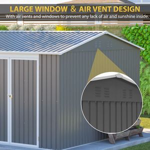 Caseta de Almacenamiento Metálica Grande para Exteriores de 12x10 Pies con Puertas con Cerradura, Caseta de Acero Impermeable para Herramientas de Jardín, Resistente a la Intemperie - Product Image 5