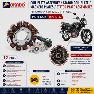 Ensemble de plaque de bobine de stator 12 pôles Yamaha YBR 125cc, qualité export, pour pièces détachées de deux-roues, Inde, Orado. - Product Image 5
