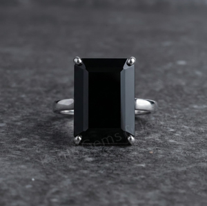 Hot Selling Handmade Black Onyx Gemstone 10x16mm Octagon Shape Prong Setting <b>Emerald</b> Cut Signet <b>Ring</b> For Father's Day Gift - Product Image 1