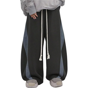 Pantalon de survêtement ample pour homme, coupe large, blocs de couleur, sans revers, style streetwear, avec cordon de serrage - Product Image 1