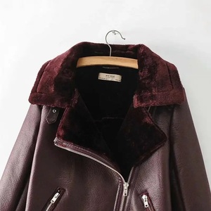 <b>Men's</b> Black PU Leather Moto Jacket With Faux Fur Lining Zipper Closure <b>Belted</b> Winter Biker Coat Women's Thickened Fur All-In-One - Product Image 4