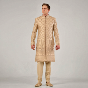 Sherwani Traditionnel pour Homme, en Soie Imprimée Numérique, Longueur Genou, Col Mandarin, Qualité Supérieure, Toucher Divin, Tenue de Fête - Product Image 1