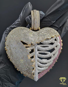 Colgante de Corazón Esqueleto de Lujo con Incrustaciones de Diamantes, Collar de Corazón Roto, Amuleto de Corazón para la Caja Torácica - Product Image 1