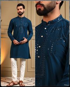 Premium Men's Embroidered Kurta Pajama Set with Heavy Sequins Work Boutique Finish Stitching and Traditional Ethnic Styling - Product Image 2