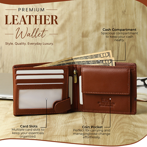 Portefeuille homme en cuir véritable marron de qualité supérieure, à double pliage, avec blocage RFID, imperméable, porte-cartes multiples, court et fin, pour un usage quotidien - Product Image 3