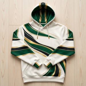 Sudadera con Capucha Personalizada con Gráficos en Verde, Blanco y Dorado, Ropa Deportiva para Hombre, Fabricante Mayorista OEM ODM - Product Image 3