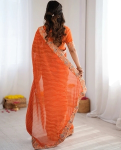 Sari en Georgette de Rayonne KV Traditionnel Imprimé Brodé Réversible Infroissable pour Fête - Product Image 5