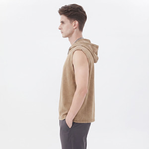 Camiseta sin mangas con capucha para hombre, con cremallera, cuello en V, ecológica, transpirable, de poliéster/algodón, para gimnasio, fitness, entrenamiento muscular. - Product Image 3