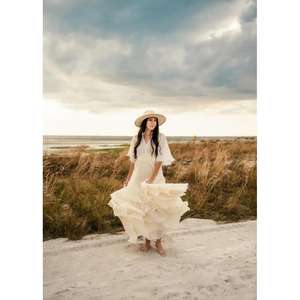 Robe longue bohème pour femmes, col en V, manches courtes, ourlet à volants superposés, robe longue d'été pour la plage - Product Image 4