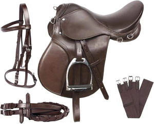 Ensemble de selle de saut pour cheval en cuir brun de qualité supérieure personnalisé |   Selle d'équitation anglaise avec bride et étrier | - Product Image 2