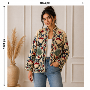 Handmade Knitted Suzani <b>Kantha</b> Boho Embroidered Quilted Breathable Eco-Friendly Reversible Cotton Bomber Spring Winter Autumn - Product Image 3