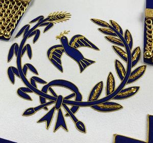Tablier de Grand Officier Maçonnique Fait Main, Bleu Royal, Broderie en Fil Doré, Véritable Peau d'Agneau, Régalia Maçonnique - Product Image 2