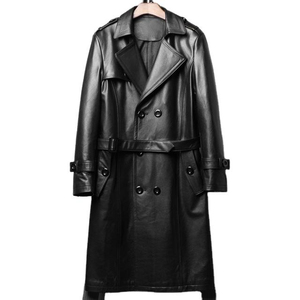 Manteau long en cuir pour homme de haute qualité, style décontracté, avec finition douce au toucher, look tendance pour l'hiver, vêtement d'extérieur contemporain. - Product Image 1