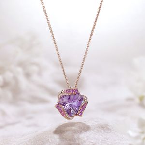 สร้อยคอจี้ดอกไม้อเมทิสต์ชุบทองคำสีกุหลาบพร้อมอัญมณีสีชมพู สร้อยโซ่ลายงู สำหรับผู้หญิง สวมใส่ได้ทุกวัน สไตล์โรแมนติก - Product Image 1