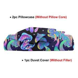 Parure de lit 3D motif champignon – 3 pièces, taille double, motif noir coloré, douce et confortable, ensemble de literie décoratif à motif de dessin animé - Product Image 4